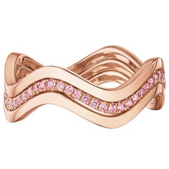 Wave Stackable Ring Set with Fancy Pink Diamond Band in 18K Rose Gold