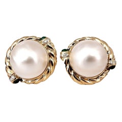 Mabe Pearls .80ct Emerald Clip Earrings 18kt Gold
