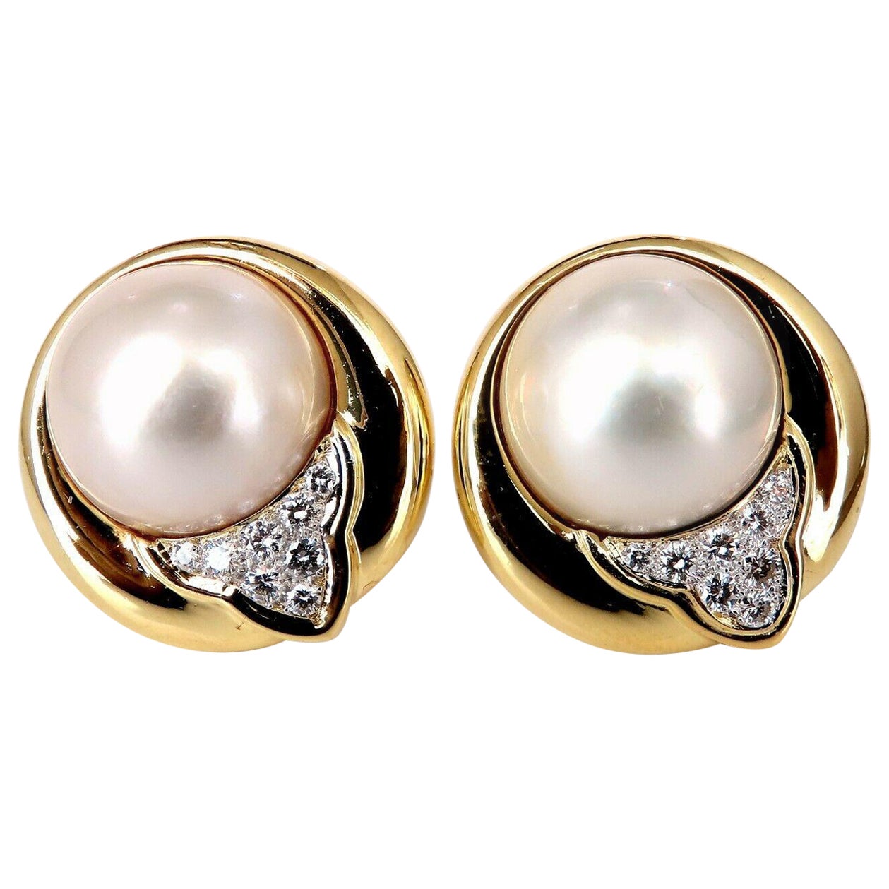 Mabe Pearls .80ct Diamonds Clip Earrings 18kt Gold For Sale