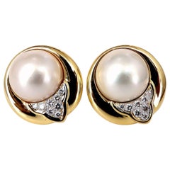 Clips d'oreilles en or 18 carats avec perles Mabe et diamants de 0,80 carat