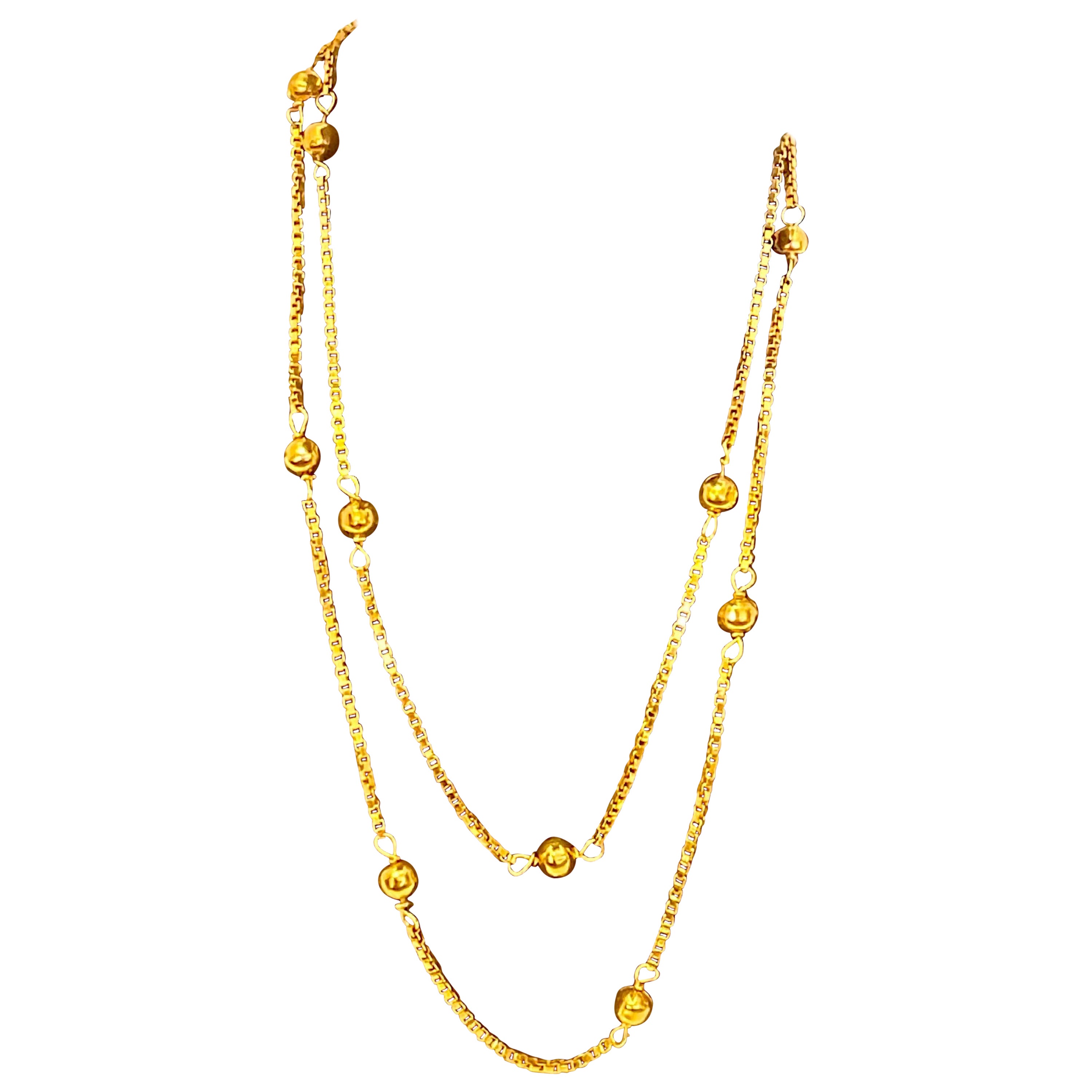 Vintage 18 Karat Yellow Gold 9 Gm Box Chain Ball Necklace, Italian
