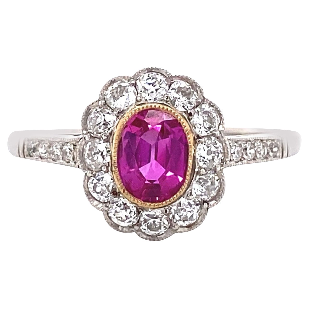 Art Deco GIA Burma Ruby and Diamond Platinum Ring Estate Fine Jewelry For Sale