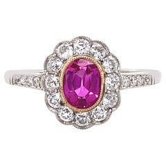 Art Deco GIA Burma Ruby and Diamond Platinum Ring Estate Fine Jewelry