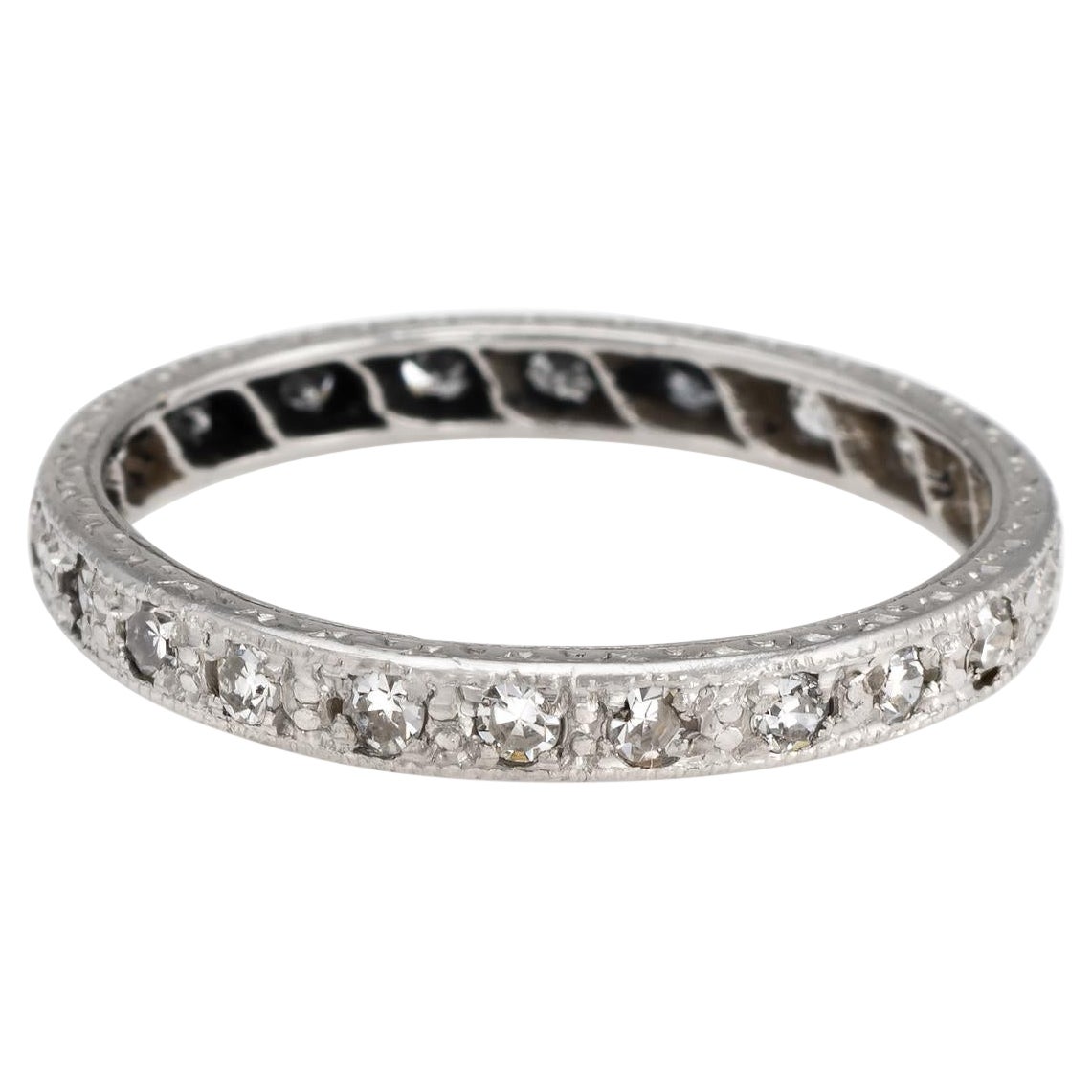 Vintage Deco Diamond Band Platinum Wedding Ring Etched Vintage Jewelry