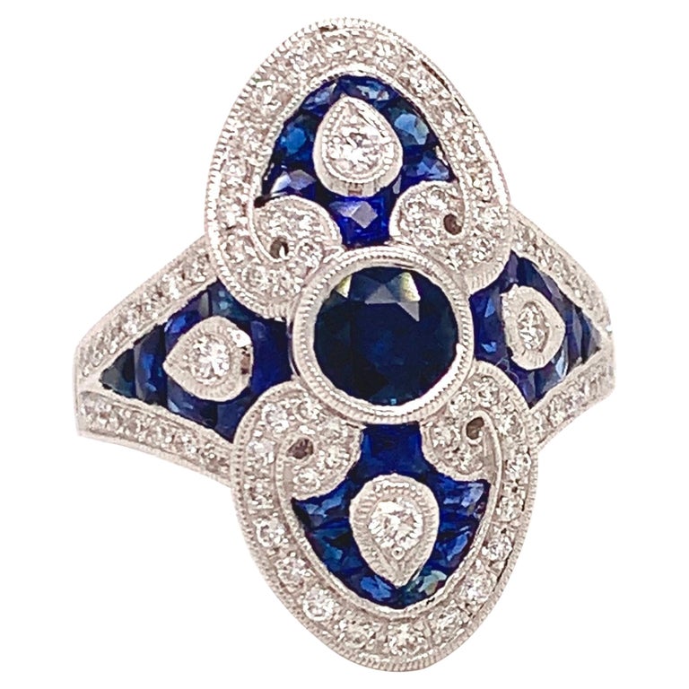 Beverley K Vintage Inspired Sapphire and Diamond Ring For Sale