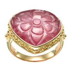 Steven Battelle 26.3 Carved Ruby Cabochon 18K Gold Ring