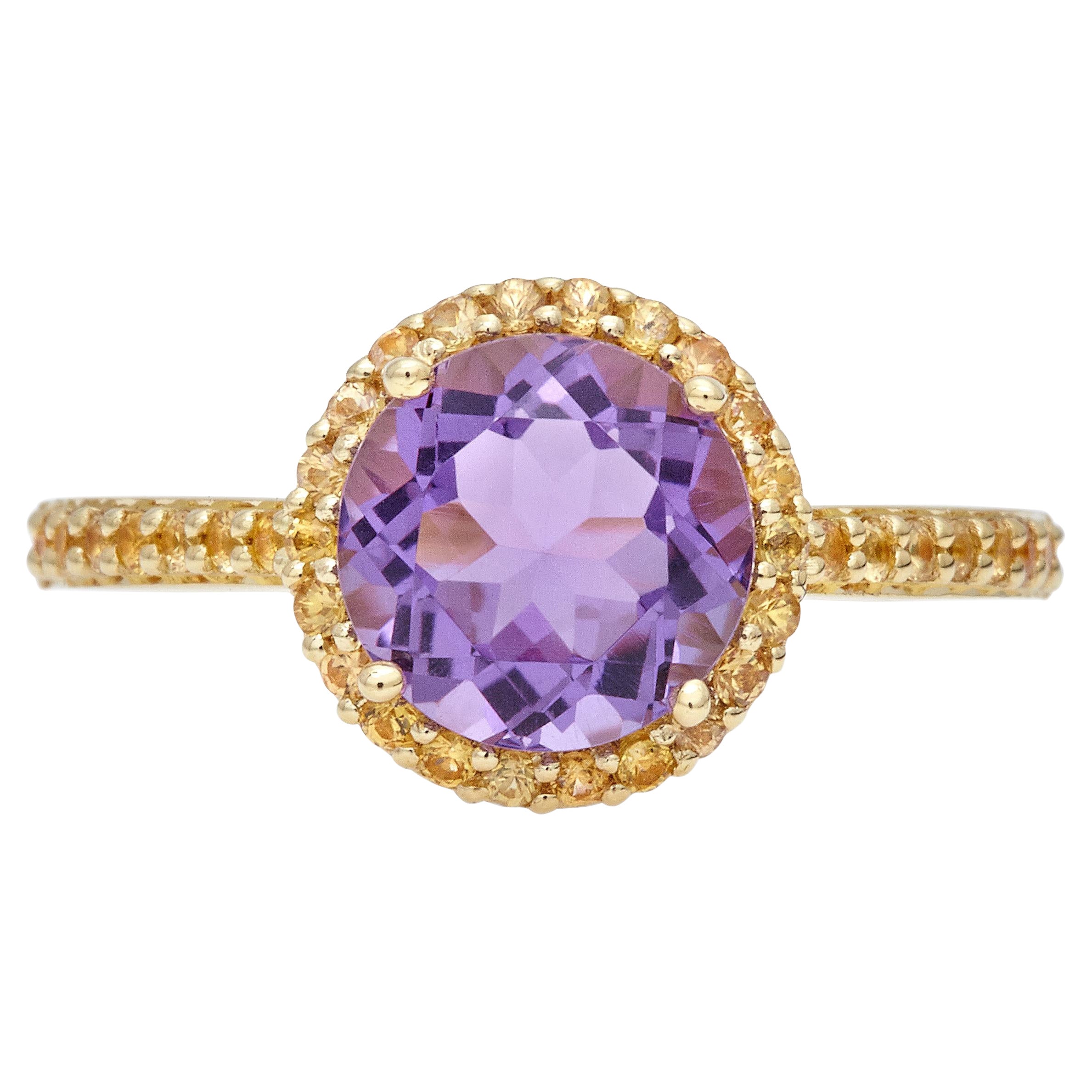 Ring 18 Kt Yellow Gold with Amethyst Yellow Sapphires Purple and Yellow Dream