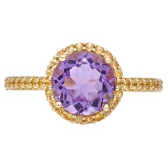 Ring 18 Kt Yellow Gold with Amethyst Yellow Sapphires Purple and Yellow Dream