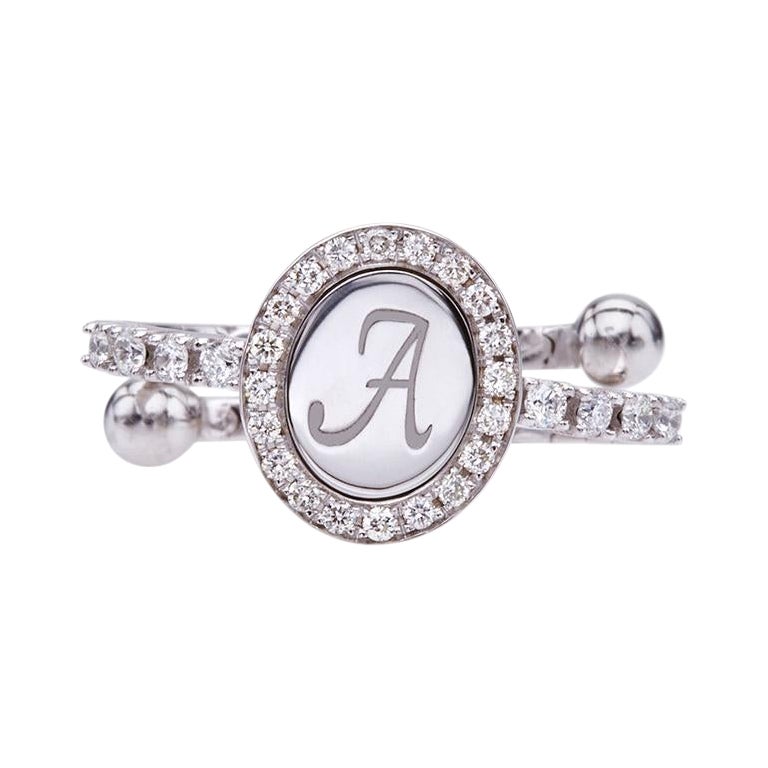 For Sale:  Ring 18Kt White Gold Diamonds with Initial Monogram Handcrafted Gift For You