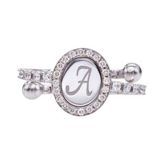 Ring 18Kt White Gold Diamonds with Initial Monogram Handcrafted Gift For You