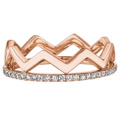 Crown Set with One Diamond Eternity Band and one Zigzag Solid 18K Gold Band