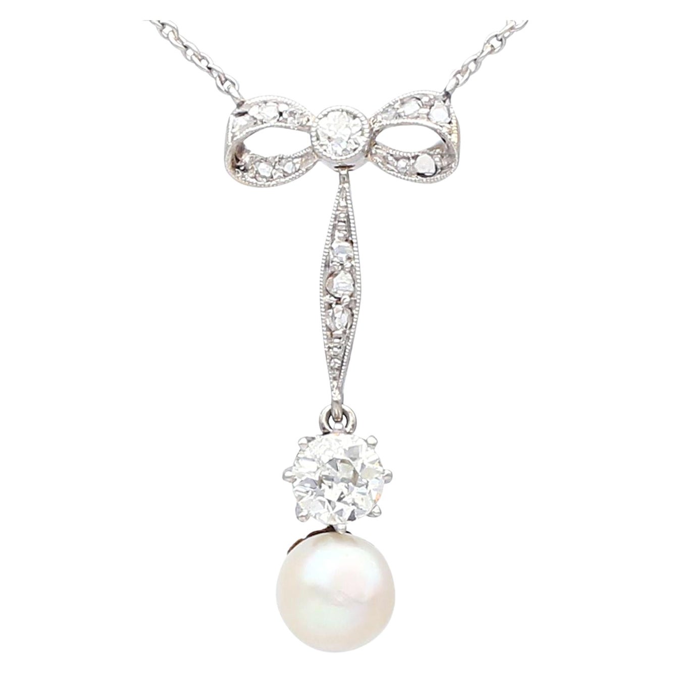 Antique Pearl and 1.50ct Diamond Yellow Gold Necklace, circa 1910