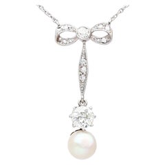 Antique Pearl and 1.50ct Diamond Yellow Gold Necklace, circa 1910