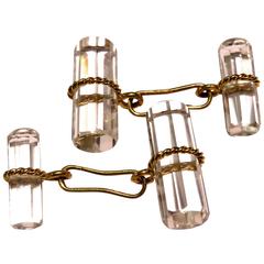 Classic Verdura Rock Crystal Gold Double Sided Bar Link Stud Set with Cufflinks