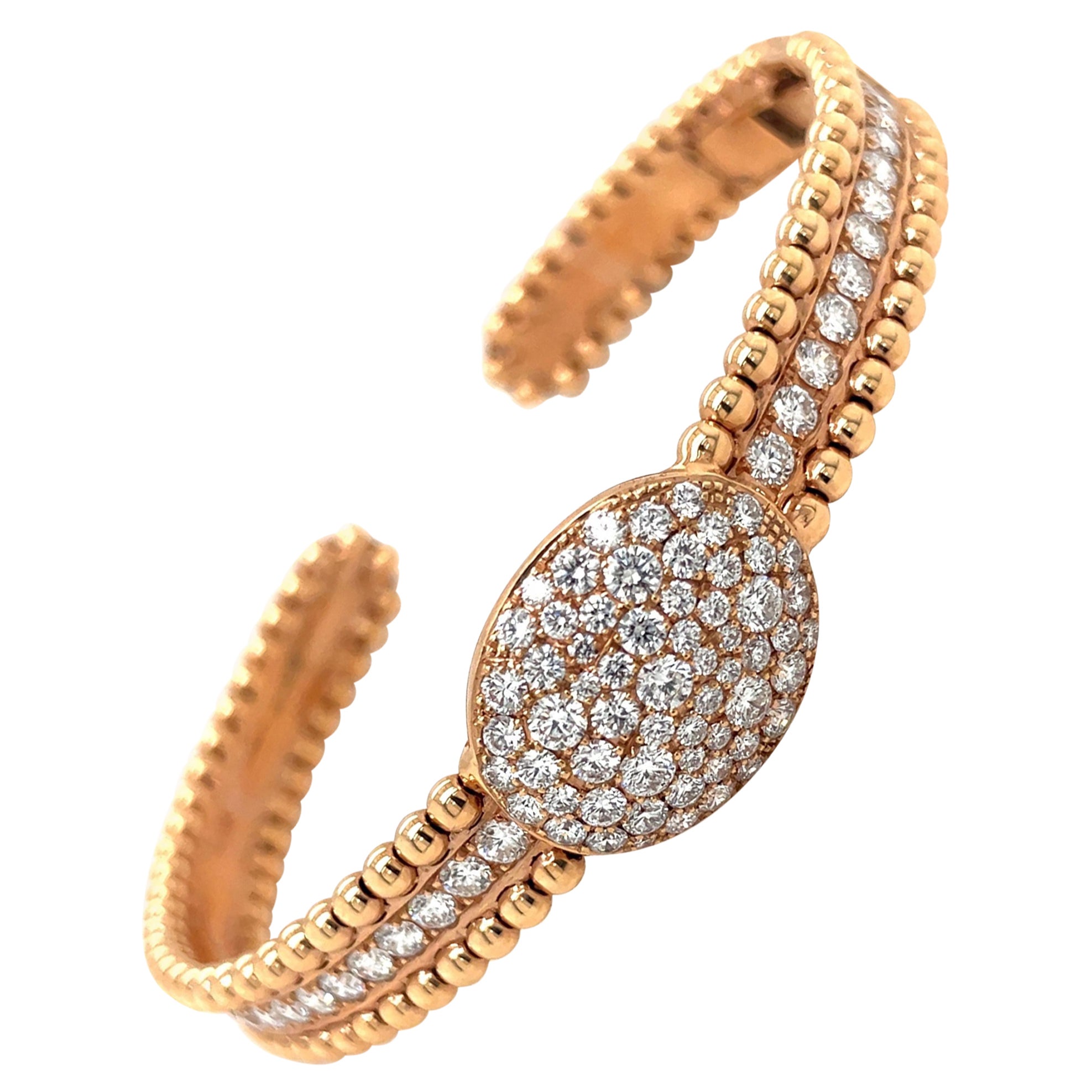 Pulsera de cuentas de diamantes de 3,03 ct en oro rosa de 18 quilates con centro de diamante ovalado