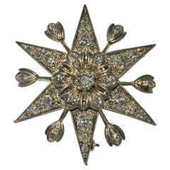 Large Victorian 3.69 Carats Diamond Star Brooch, Antique Circa 1880's