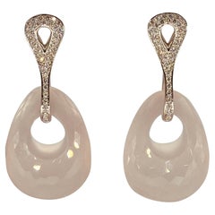 135.5 Carat Oval Rose Quartz with White Diamonds Clip on Duo Earrings