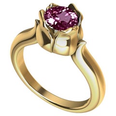 Anillo Tulipán de oro amarillo de 18 quilates con zafiro rosa certificado de 1,18 quilates