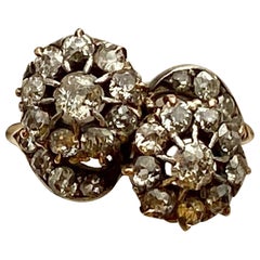 Antique Edwardian Double Daisy Diamond Ring 18ct Gold 1 Carat Cluster Crossover