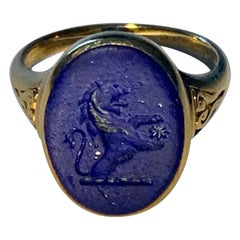 Lovely Antique Lapis Lazuli Gold Armorial Signet Ring 18k Gold