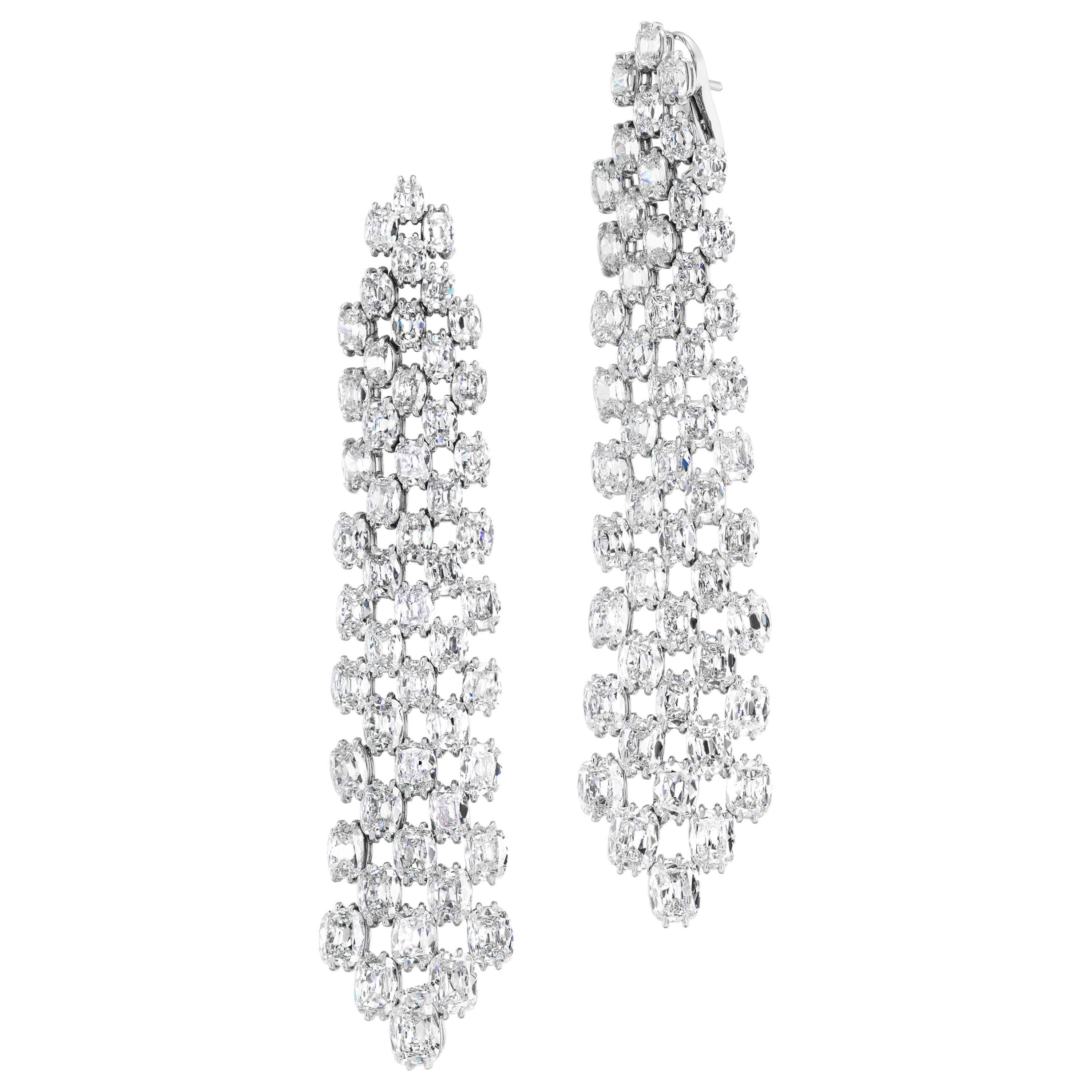 Cushion-Cut Diamond Chandelier Earrings For Sale