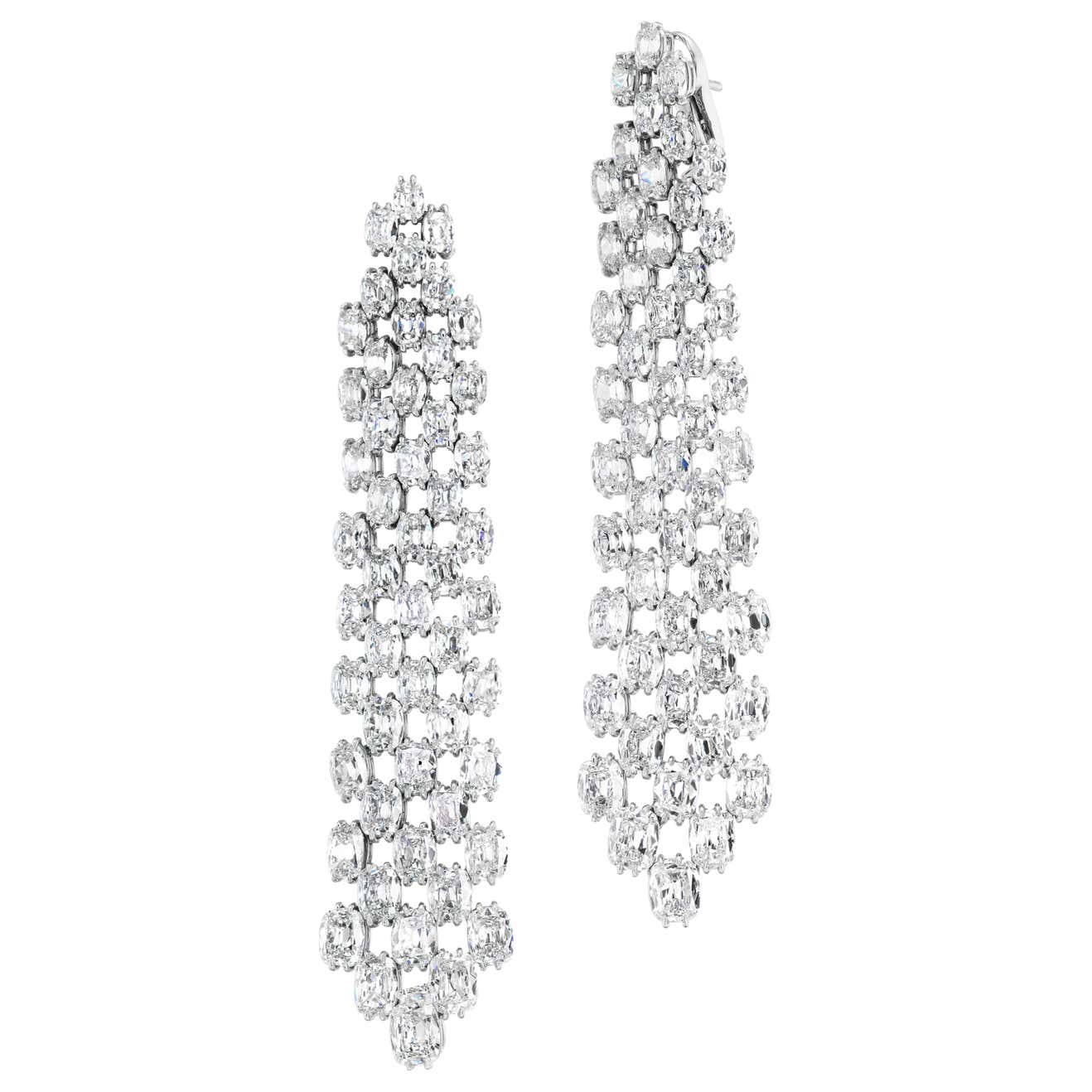 Cushion-Cut Diamond Chandelier Earrings For Sale at 1stDibs