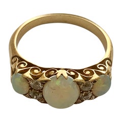 Antique Victorian Opal Diamond Trilogy Ring 18ct Gold, Circa 1900