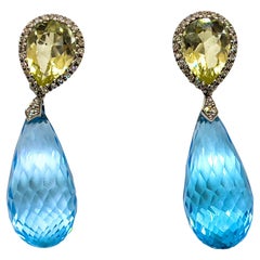 Blue Topaz and Lemon Quartz Diamond Drop Earrings