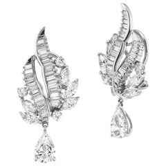 Pear-Shaped Diamond Platinum "Fire & Ice" Dangle Earrings