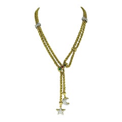 Vintage 5.75 Carat Diamonds & Gemstones 19k Gold Fancy Link Drop Choker Necklace