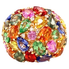 Effy Diamond, Sapphire and Tsavorite Multi Color Cluster Ring