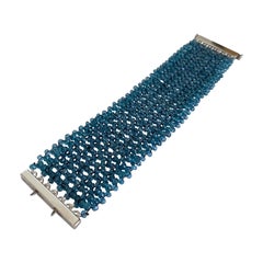 Marina J. Wide Woven London Blue Topaz Beaded Bracelet with Silver Clasp