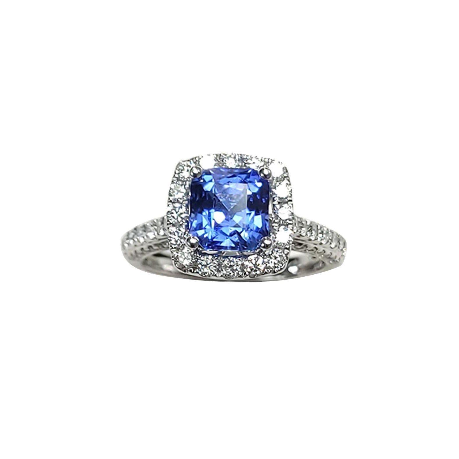 Sapphire Cushion Cut Ring w/ Diamonds For Sale