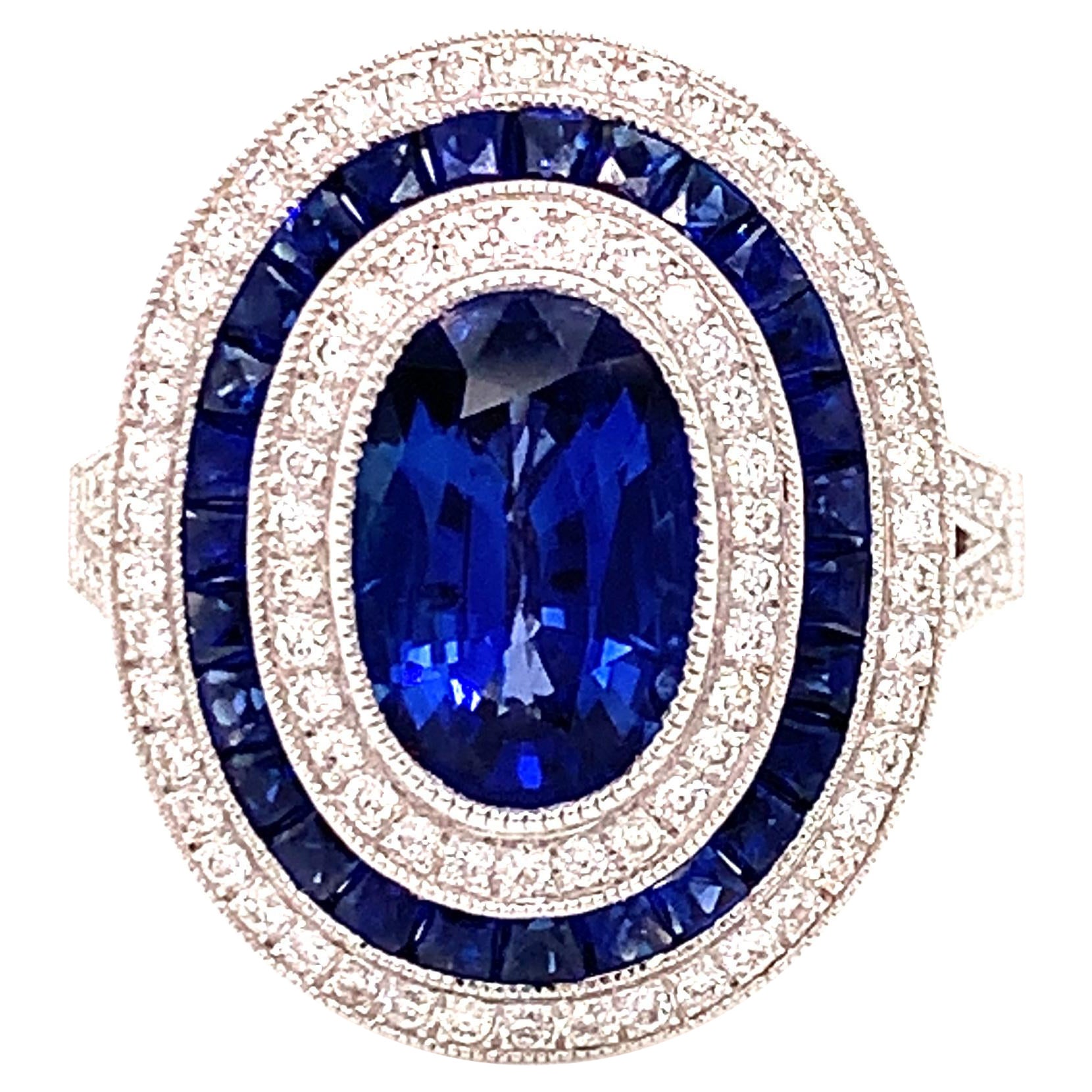 Sapphire and Diamond Oval Vintage Inspired Ring