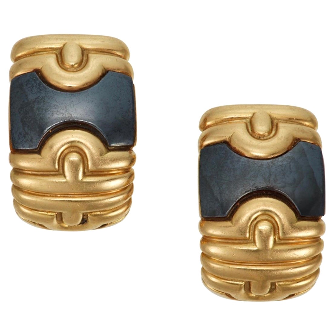 Bvlgari Parentesi Vintage Hematite Yellow Gold Earrings For Sale