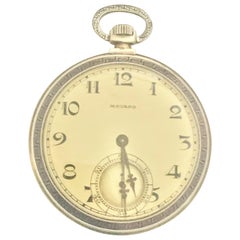 Superbe montre de poche Art Déco en or jaune 14k & émail par Movado