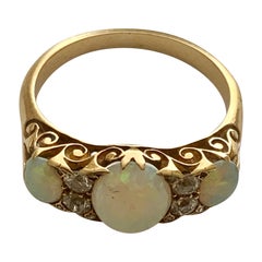 Antique Victorian Opal Diamond Trilogy Ring 18ct Gold, Circa 1900