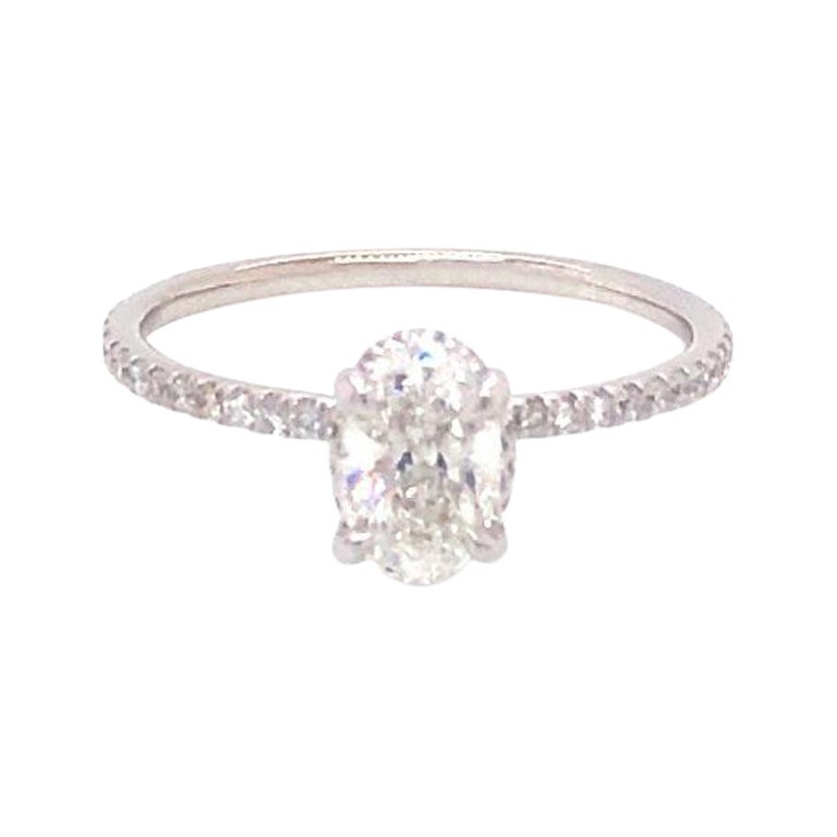 Bague de fiançailles en or 18 carats avec diamant ovale brillant et halo caché au centre 0,71 carat F, VS1, certifié GIA