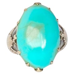 Art Deco Turquoise Silver and 9 Carat Gold Ring