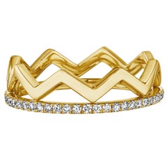 Crown Set with Diamond Eternity Band and Solid Zigzag Band in Solid 18K Gold