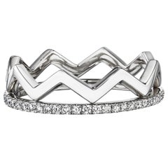 Crown Set with Diamond Eternity Band and Solid Zigzag Band in Solid 18K Gold