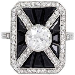 Art Deco Onyx Diamond Platinum Ring