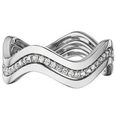 Wave Stackable Ring Set with Diamond Band Set in 18K White Gold