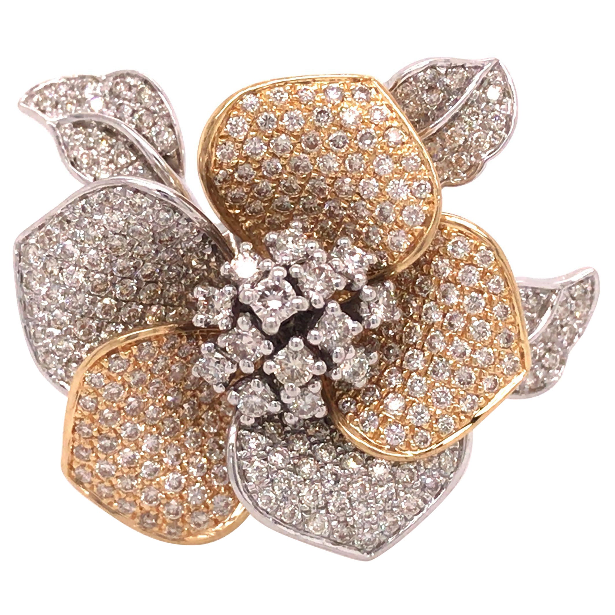 14K Diamond Flower Ring Two-Tone Gold