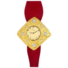 Vintage Cartier Lady's Two Color Gold Diamond Wristwatch 