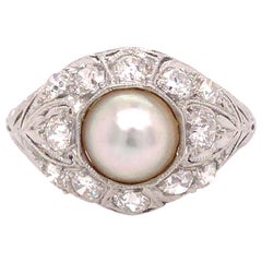 Antique Platinum Art Deco Pearl Diamond Ring