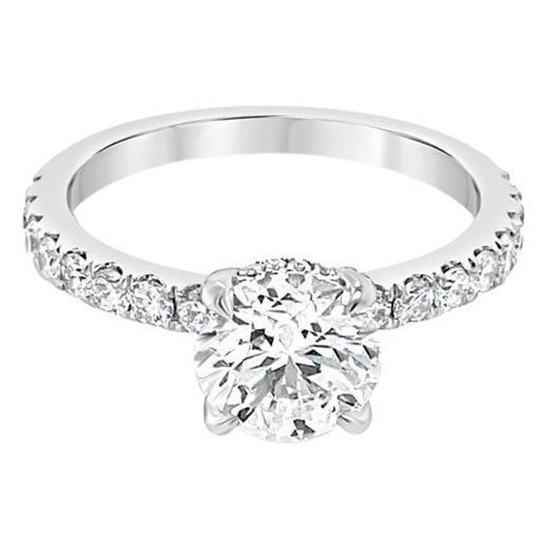 1.43ctw Round Brilliant Cut Diamond, I SI1, 18k White Gold Engagement Ring  For Sale
