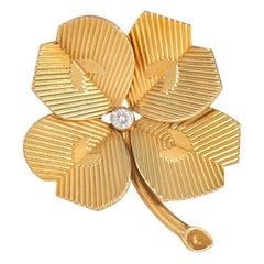 Retro Cartier, London Gold and Diamond Four-Leaf Clover Clip Brooch