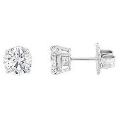 Clous d'oreilles en or blanc 18 carats avec diamants ronds brillants de 2,02 carats, rapports GIA