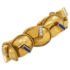 Retro Italian Sapphire Diamond Gold Link Bracelet 5